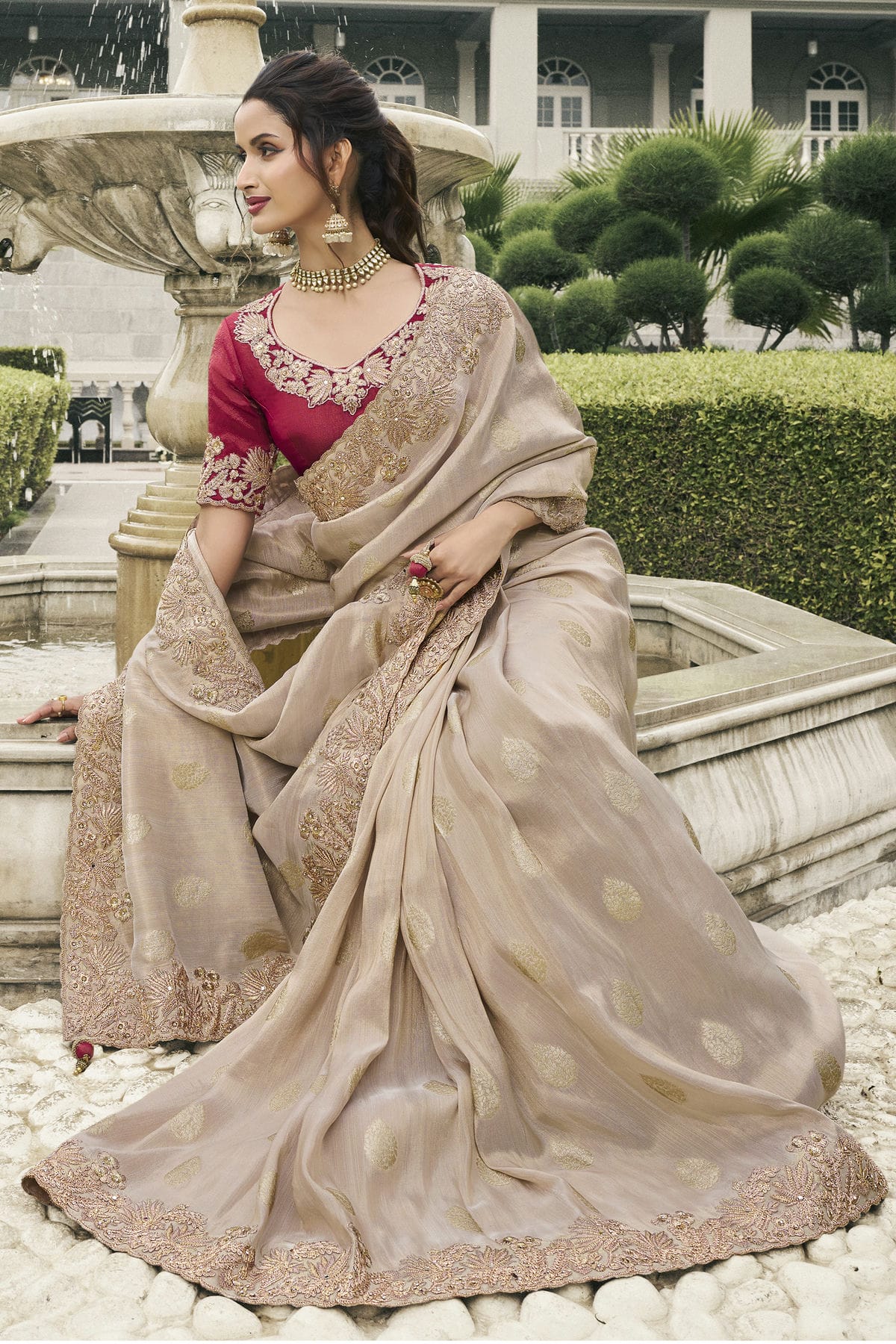 Cream Colour Tissue Silk Designer Saree VSSD1290231