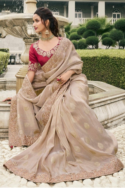 Cream Colour Tissue Silk Designer Saree VSSD1290231