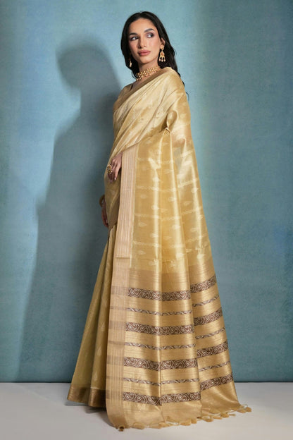 Cream Colour Tussar Silk Saree