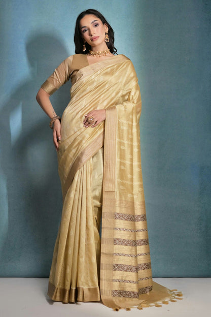 Cream Colour Tussar Silk Saree