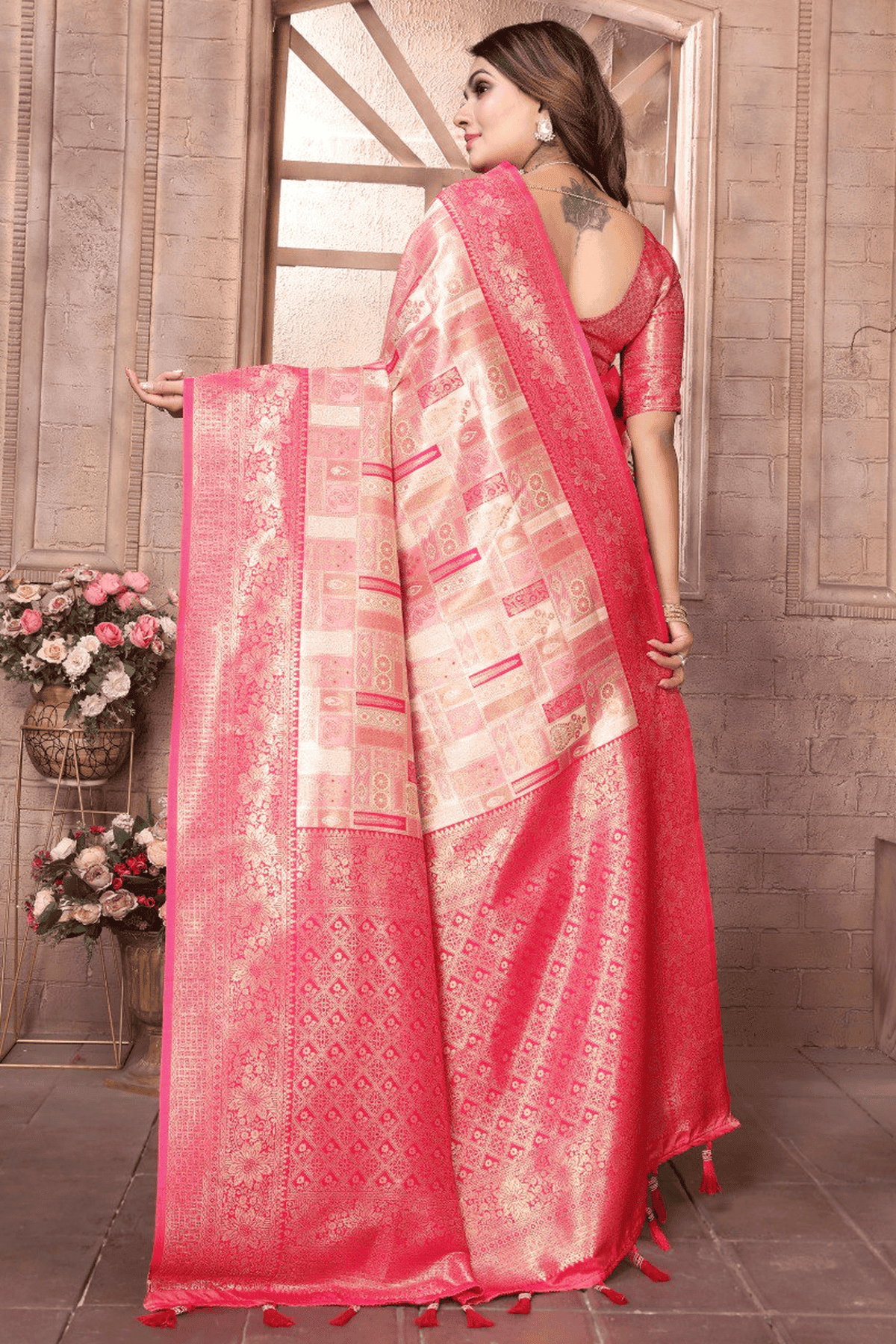 Cream Colour Woven Work Banarasi Chaturi Silk Traditional Saree VSSD1250275