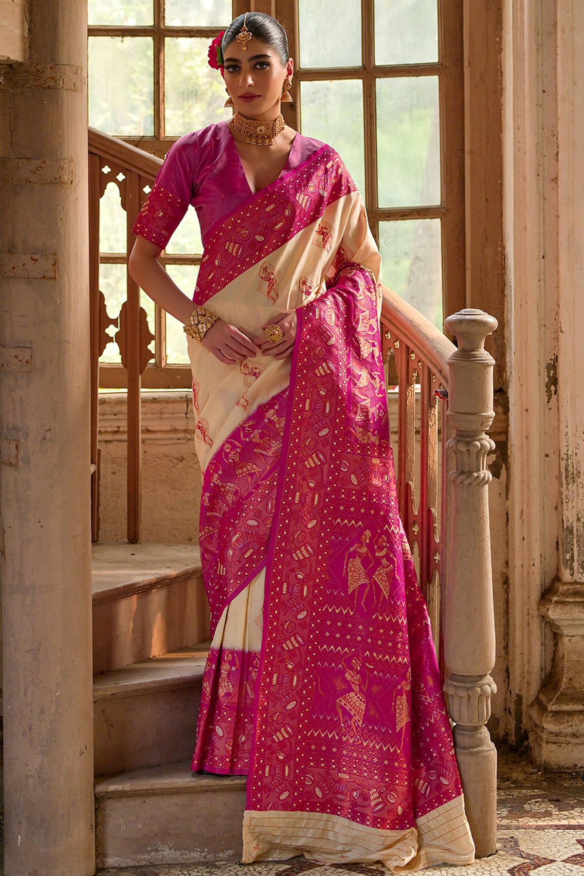 Cream-Colour-Woven-Work-Banarasi-Silk-Saree-VSSD1260008