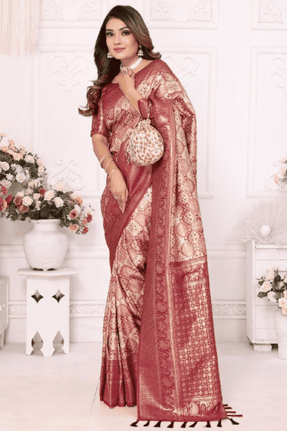 Cream Colour Woven Work Banarasi Silk Traditional Saree VSSD1250245