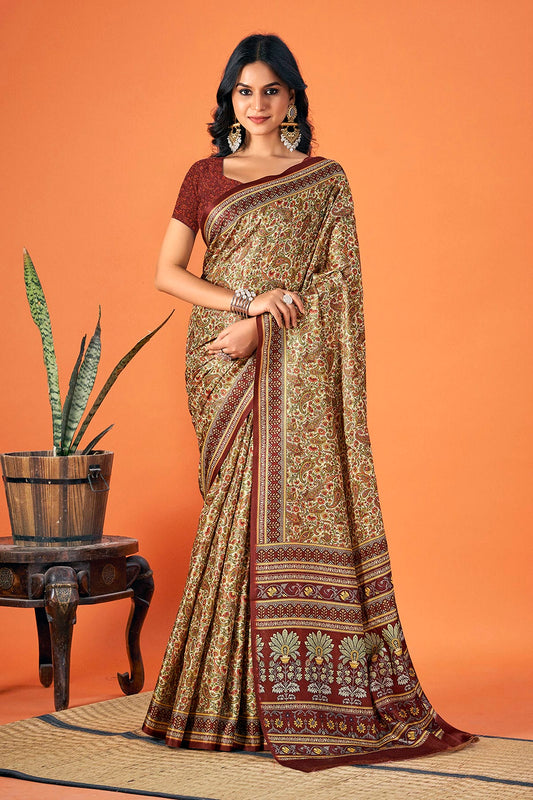 Cream Colour Woven Work Pashmina Saree