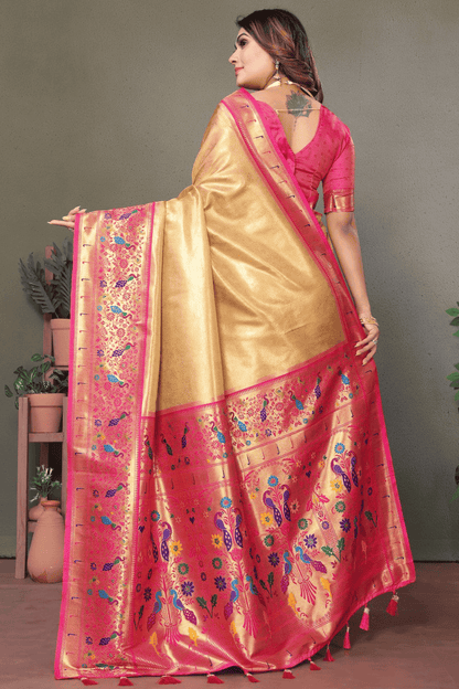 Cream Colour Woven Work Pure Banarasi Tissue Silk Traditional Saree VSSD1250266