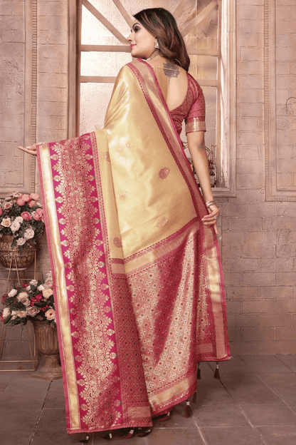 Cream Colour Woven Work Pure Banarasi Tissue Silk Traditional Saree VSSD1250285