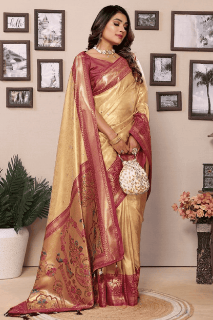 Cream Colour Woven Work Pure Banarasi Tissue Silk Traditional Saree VSSD1250305