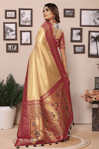 Cream Colour Woven Work Pure Banarasi Tissue Silk Traditional Saree VSSD1250305