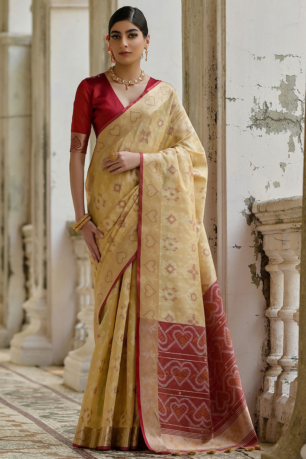 Cream-Colour-Woven-Work-Raw-Silk-Saree-VSSD1260034