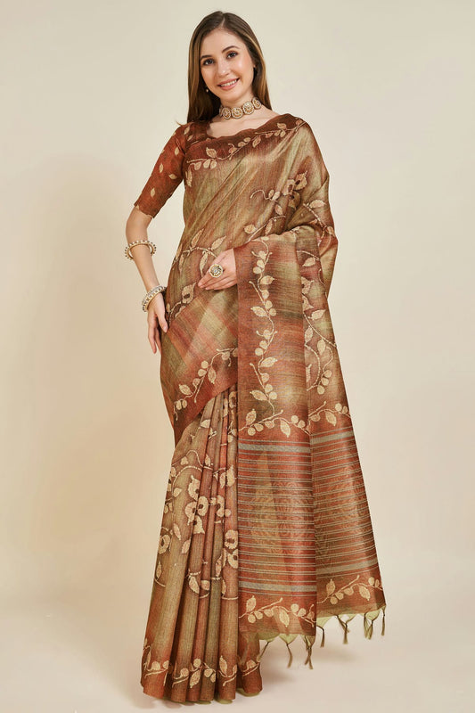 Cream Colour Woven Work Sofi Silk Saree