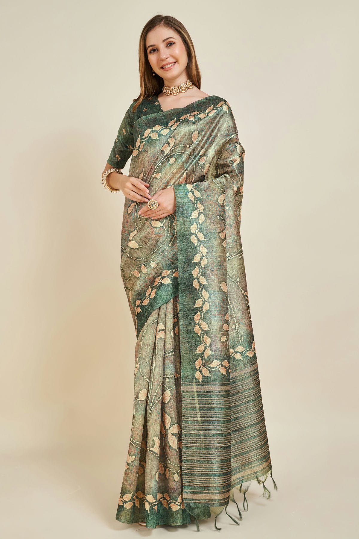 Cream Colour Woven Work Sofi Silk Saree