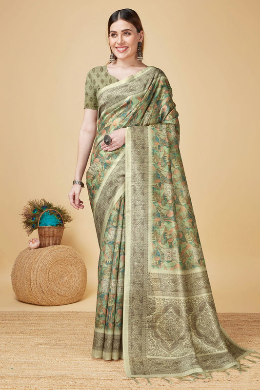 Cream Colour Woven Work Sofi Silk Saree