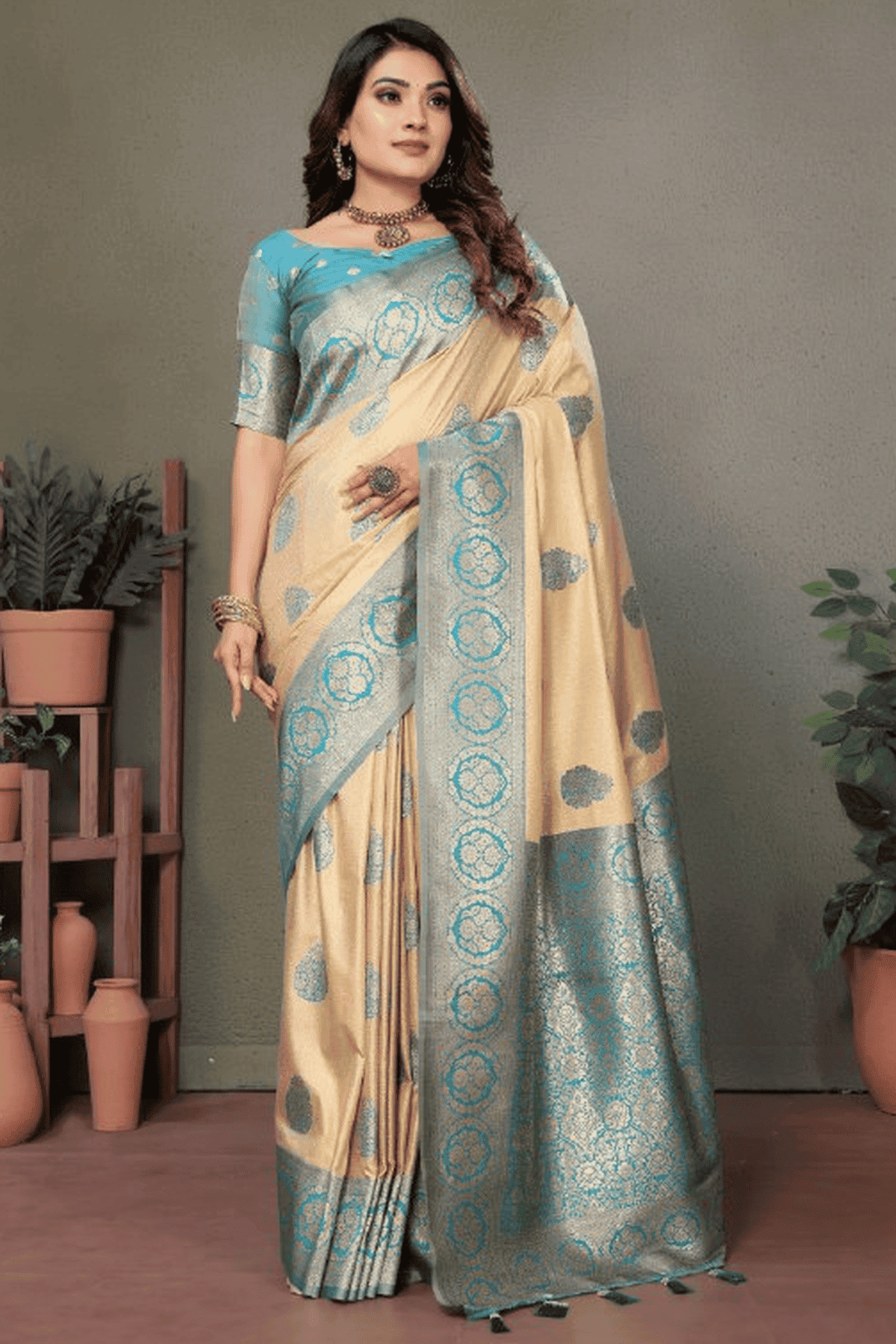 Cream-Colour-Woven-Work-Viscose-Silk-Traditional-Saree-VSSD1250260