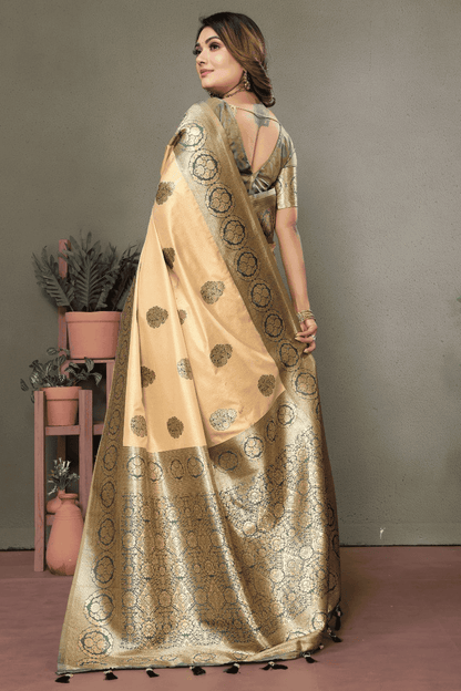 Cream Colour Woven Work Viscose Silk Traditional Saree VSSD1250261