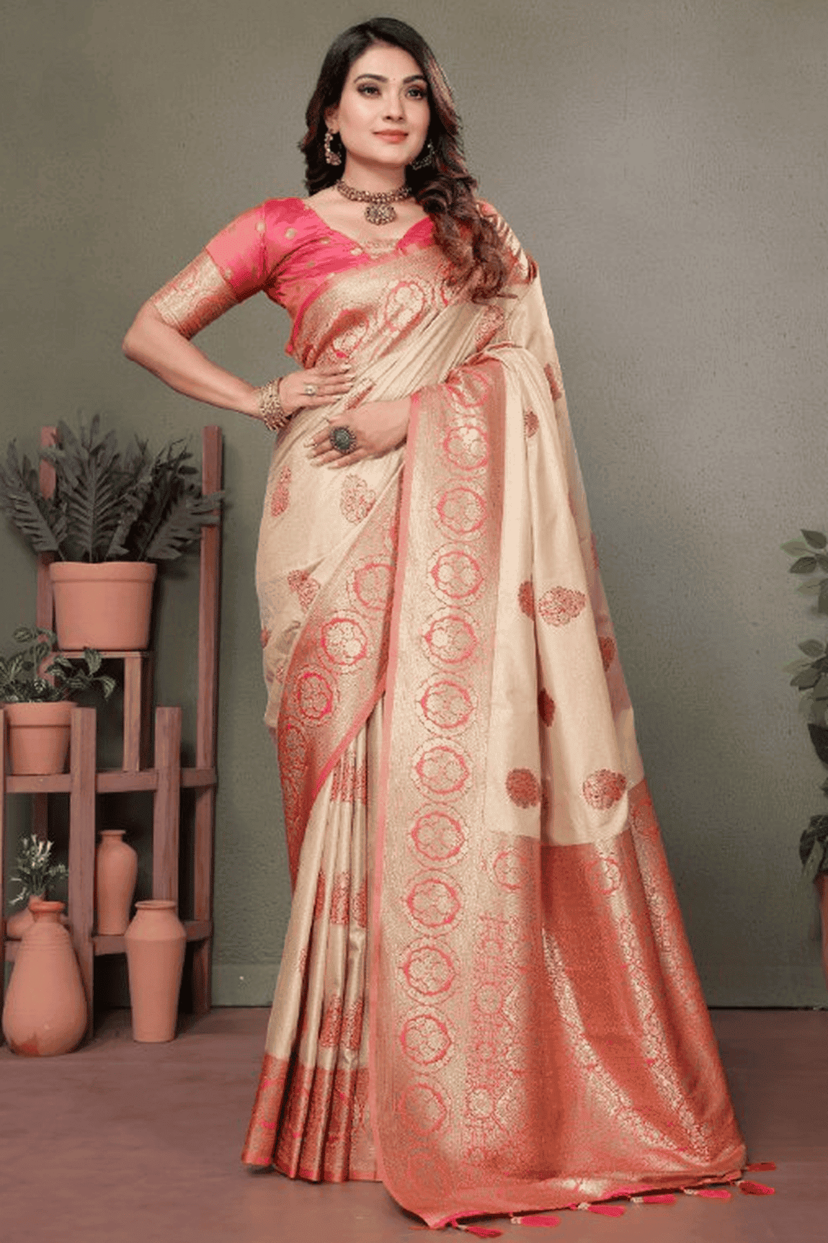 Cream-Colour-Woven-Work-Viscose-Silk-Traditional-Saree-VSSD1250263