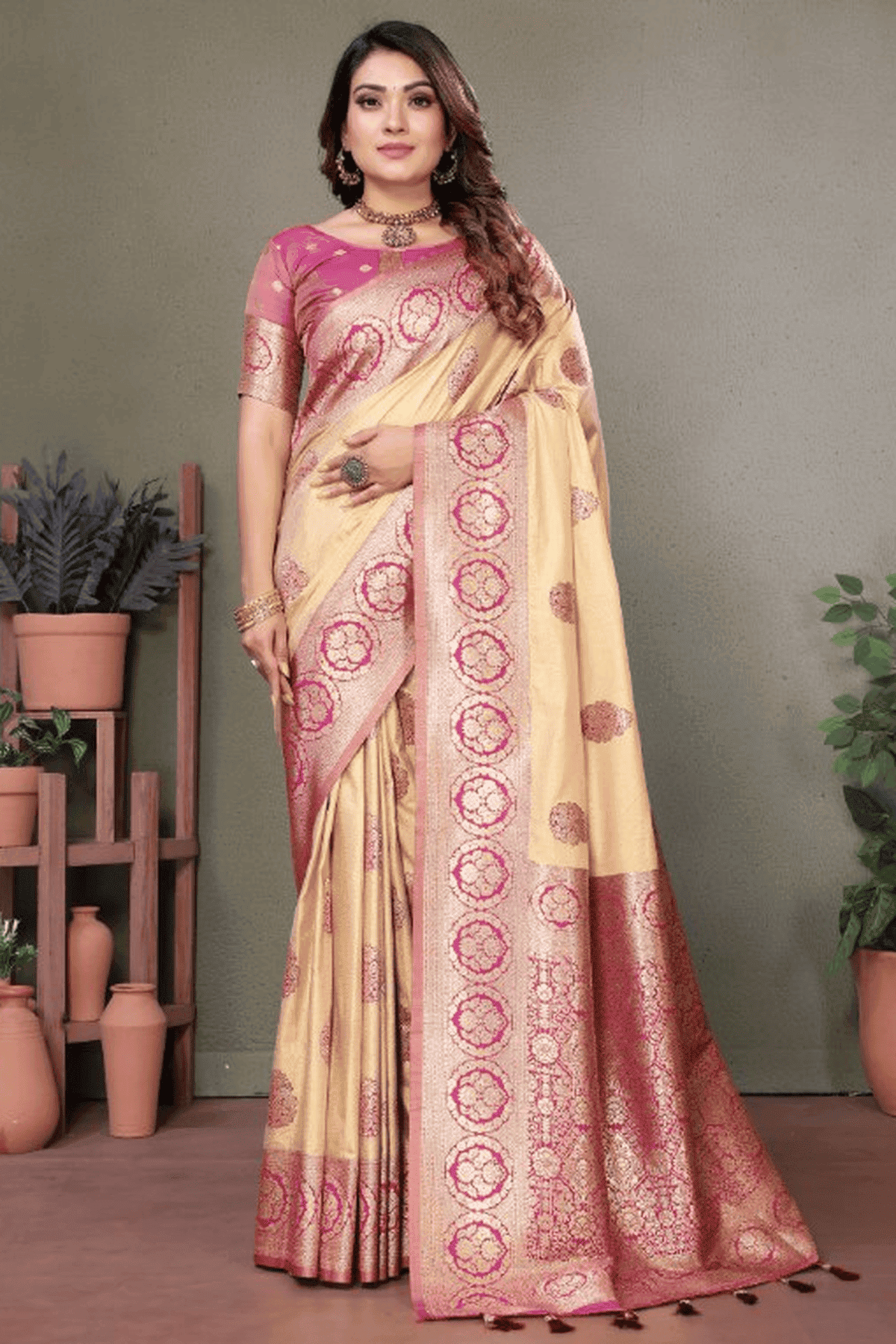 Cream-Colour-Woven-Work-Viscose-Silk-Traditional-Saree-VSSD1250264