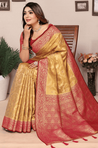 Dark Beige Colour Woven Work Pure Banarasi Tissue Silk Traditional Saree VSSD1250256