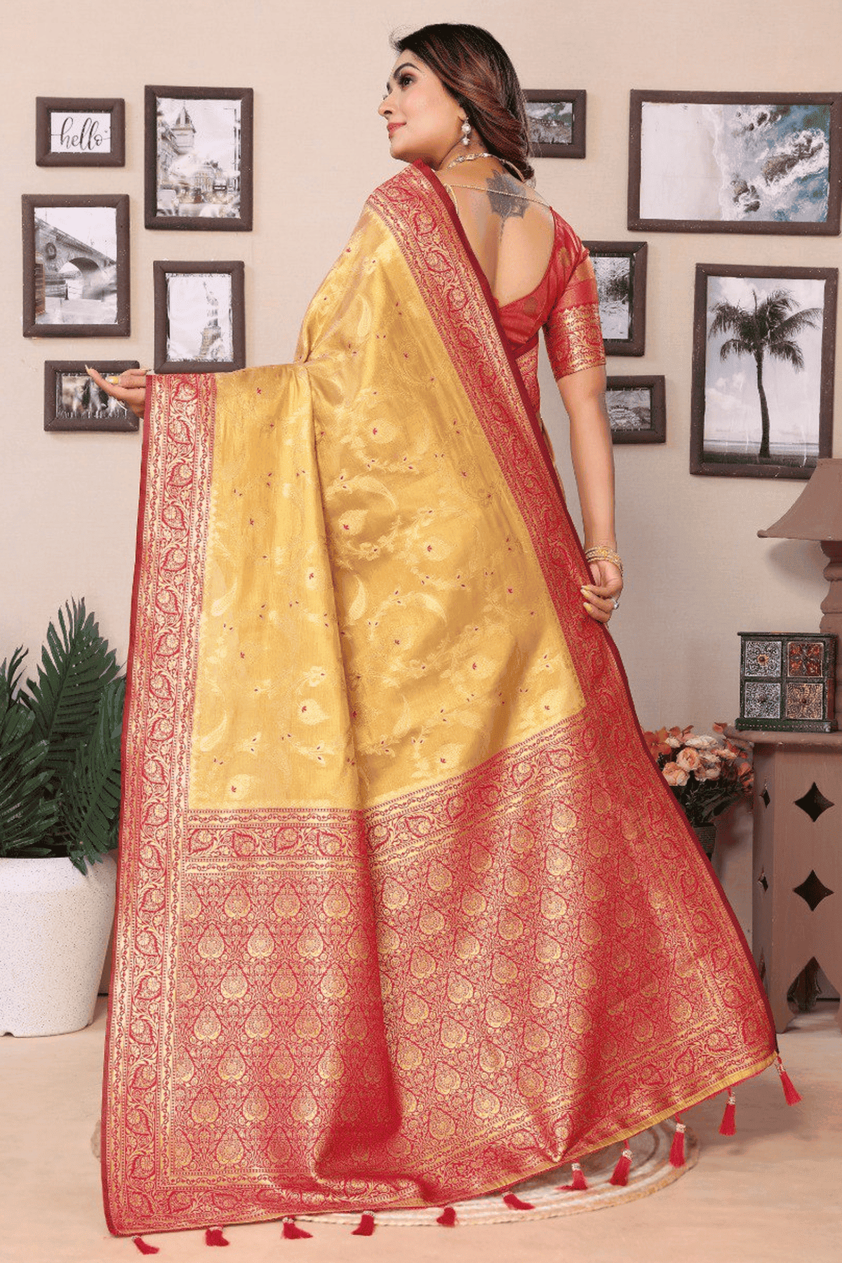 Dark Beige Colour Woven Work Pure Banarasi Tissue Silk Traditional Saree VSSD1250256