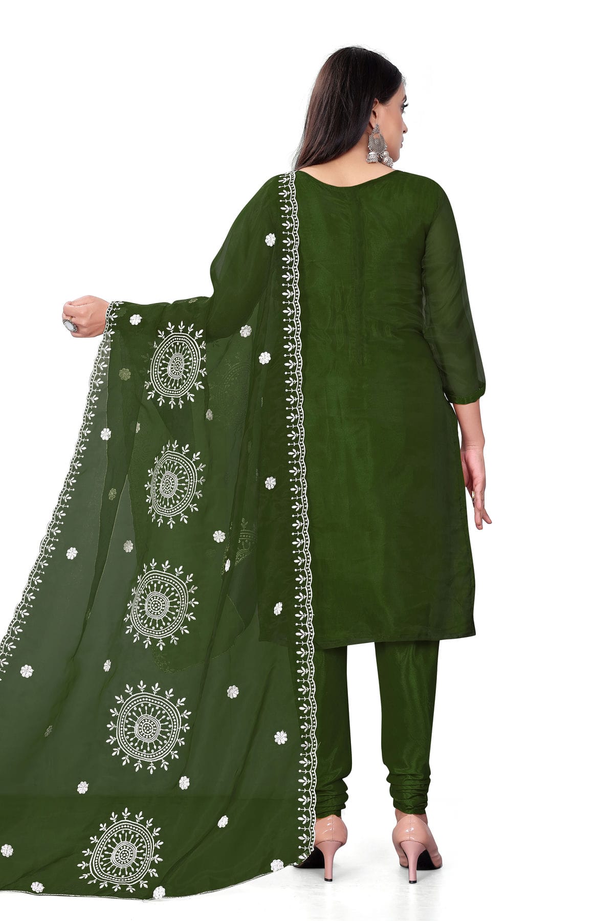 Dark Green Colour Unstitched Organza Churidar Suit