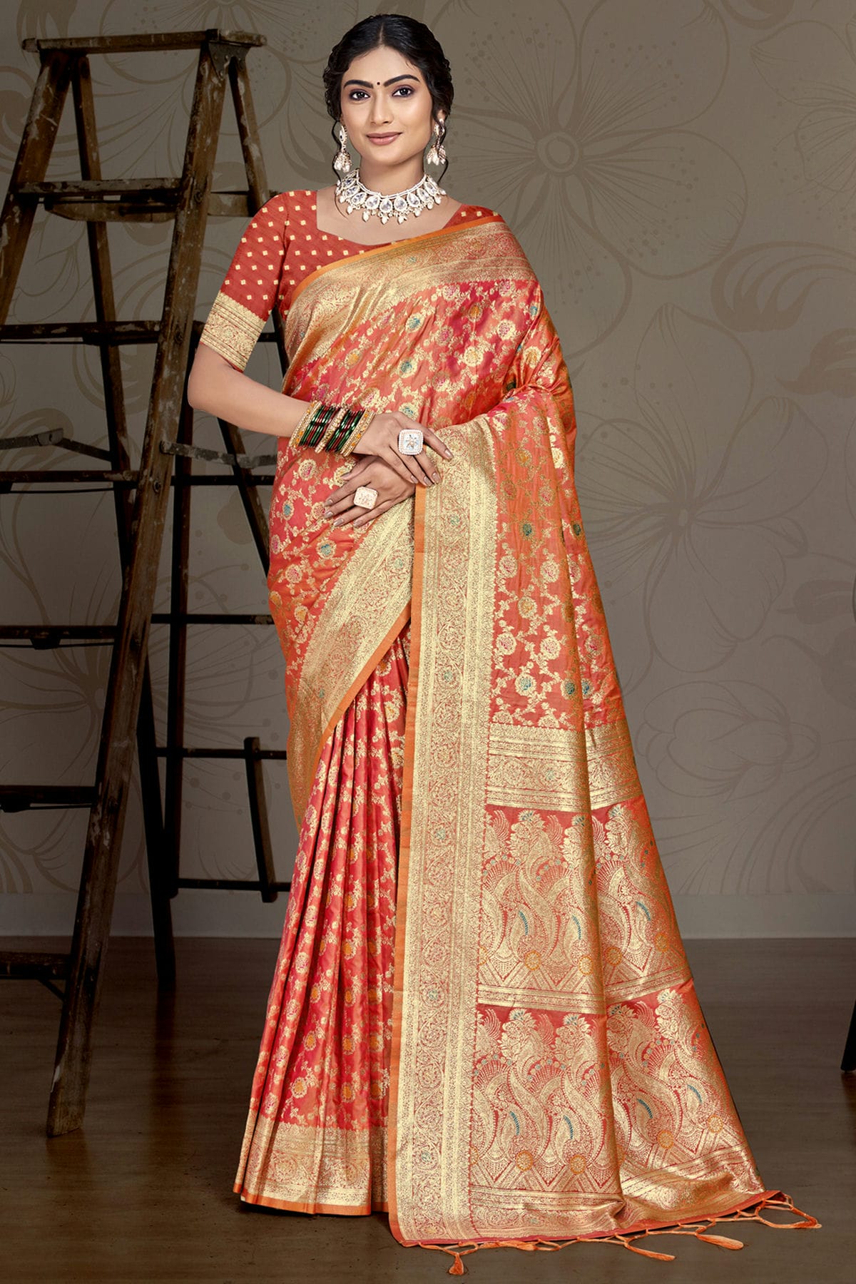 Dusty Orange Colour Silk Traditional Saree