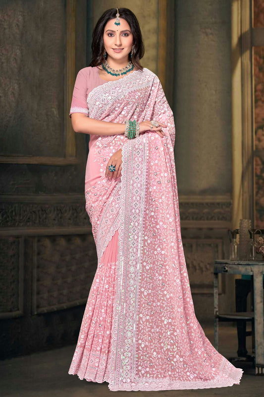 Dusty Peach Colour Georgette Designer Saree