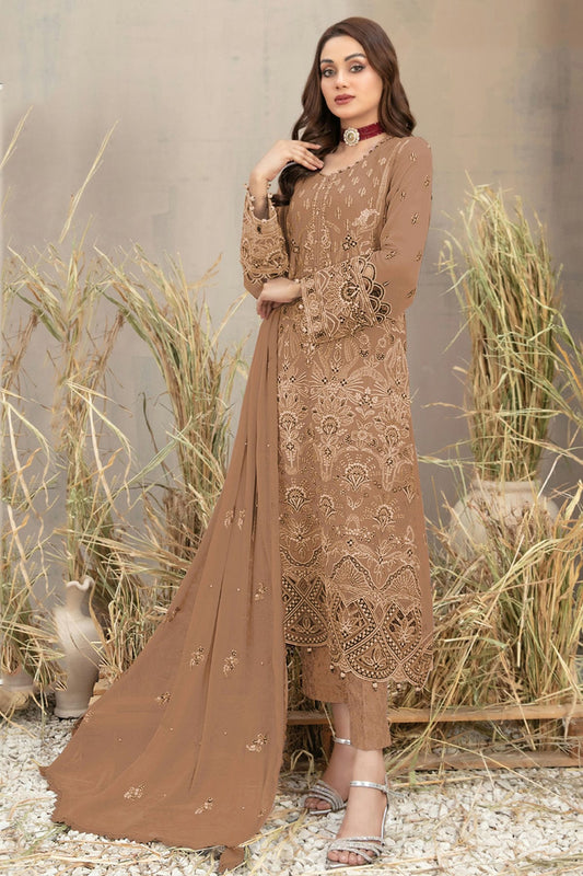 Dusty Peach Colour Semi Stitched Georgette Pakistani Suit VSSM1140661