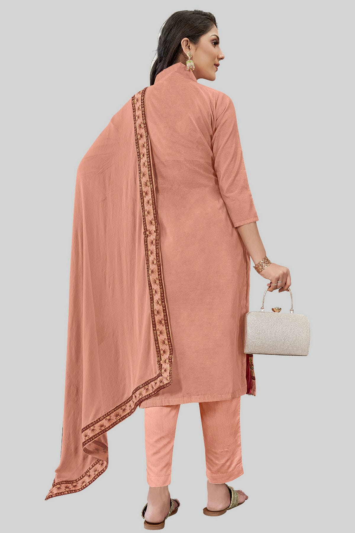 Dusty Pink Colour Chanderi Silk Pant Style Suit