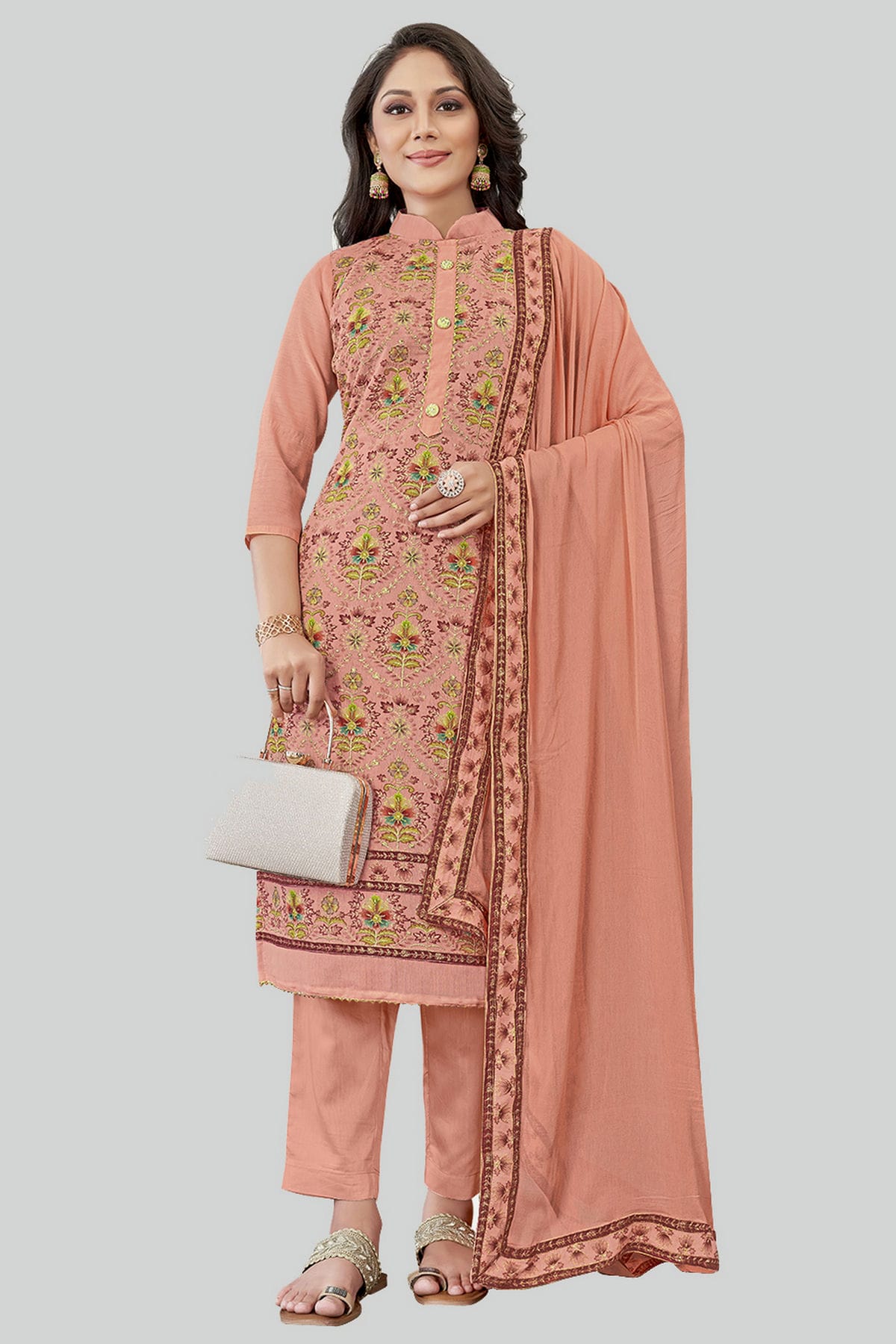 Dusty Pink Colour Chanderi Silk Pant Style Suit