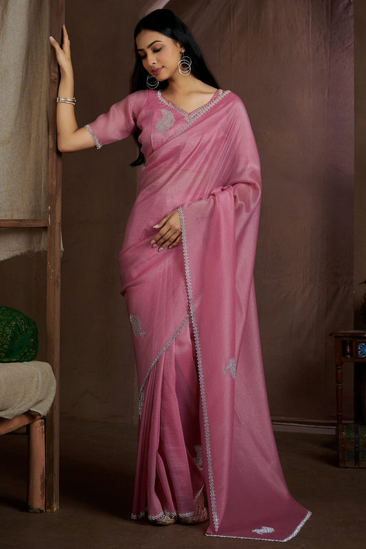 Dusty Pink Colour Crush Silk Designer Saree