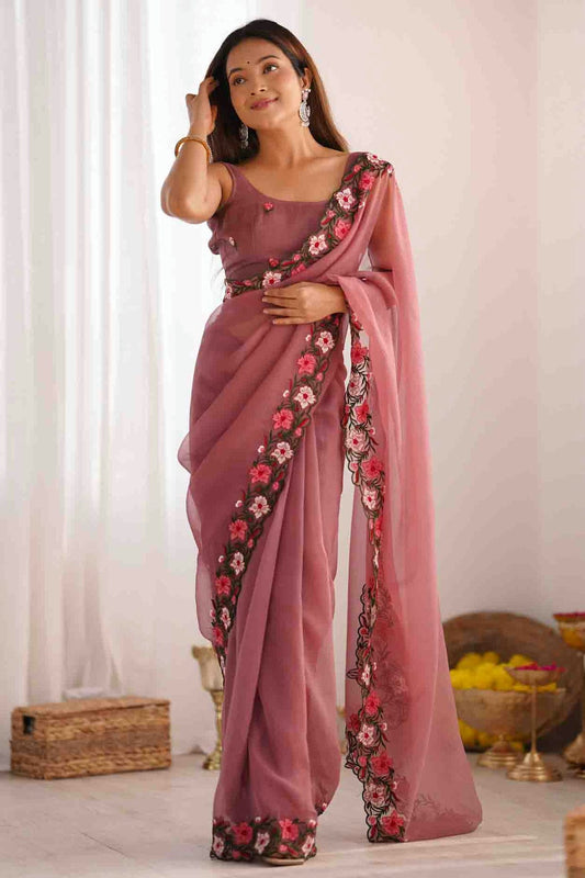 Dusty Pink Colour Gold Crush Designer Saree