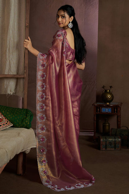 Dusty Pink Colour Jute Coting Silk Designer Saree