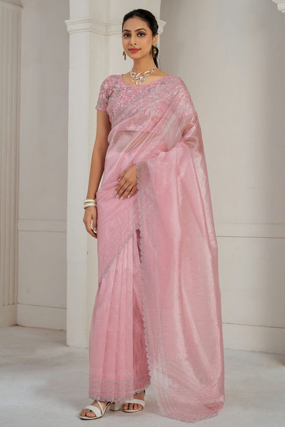 Dusty Pink Colour Soft Organza Designer Saree