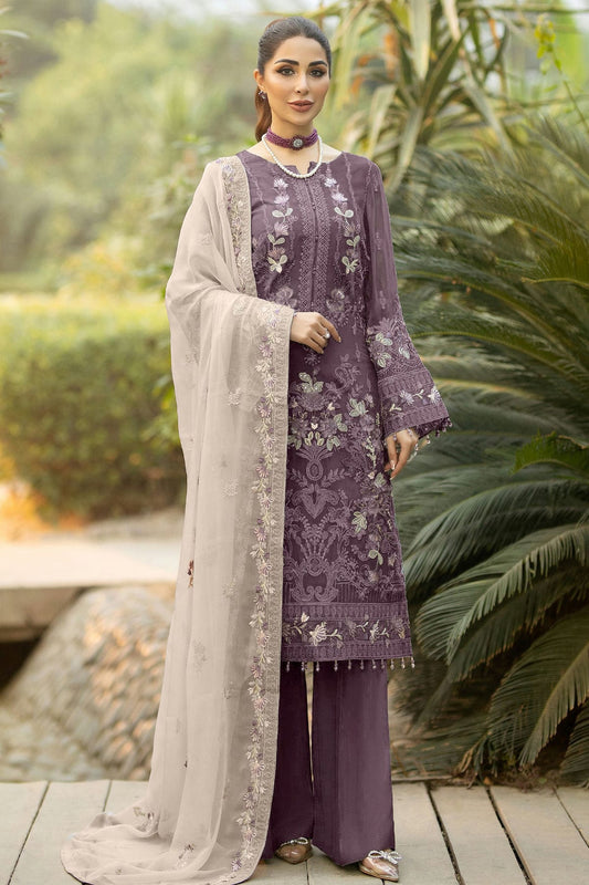 Dusty Purple Colour Georgette Semi Stitched Pakistani Suit