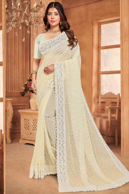 Dusty Yellow Colour Georgette Designer Saree