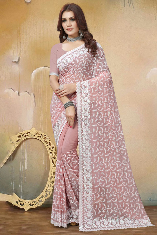 Dusty Peach Colour Georgette Saree