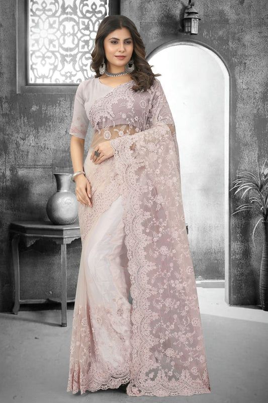 Dusty Peach Colour Net Saree