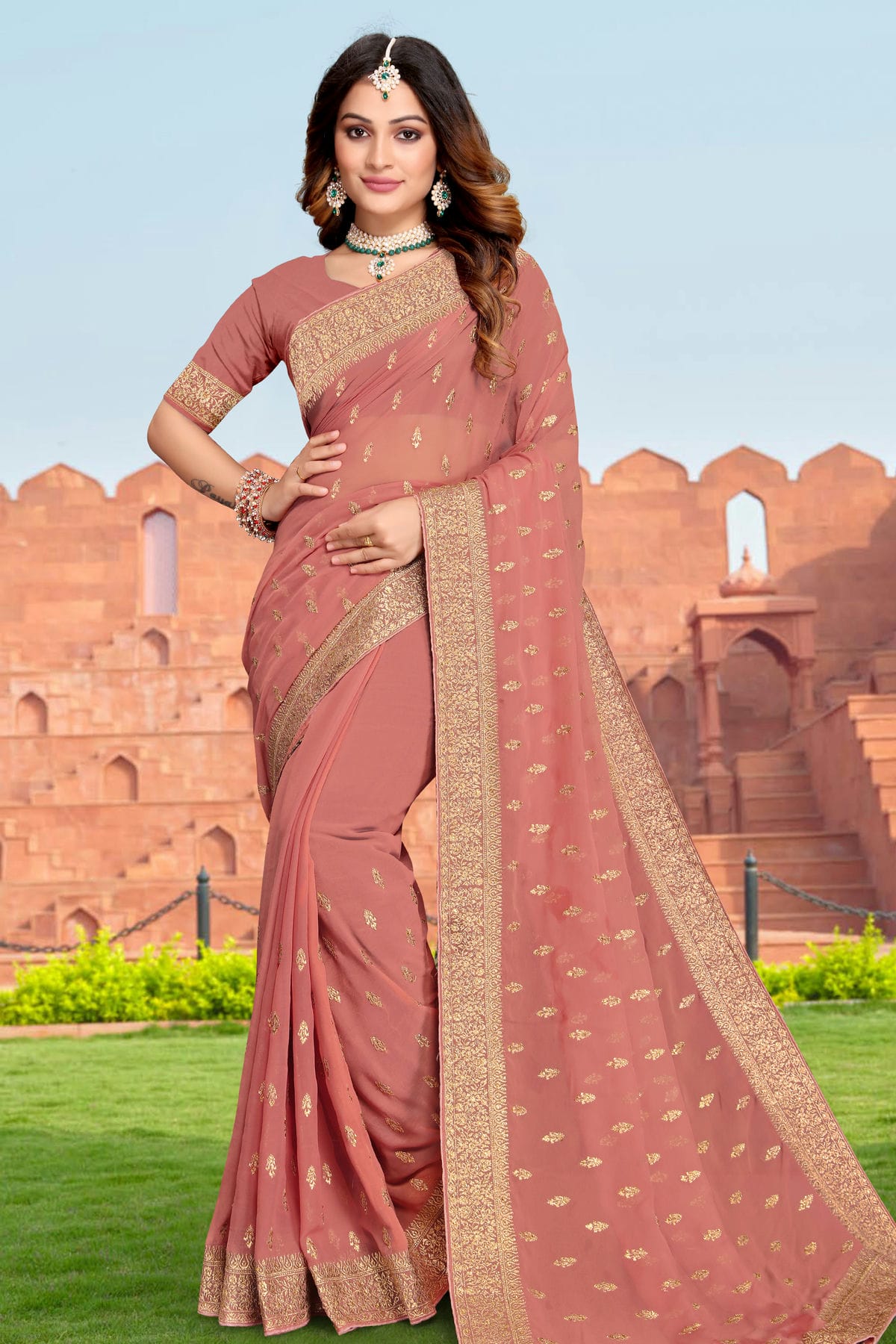 Dusty Pink Colour Georgette Saree