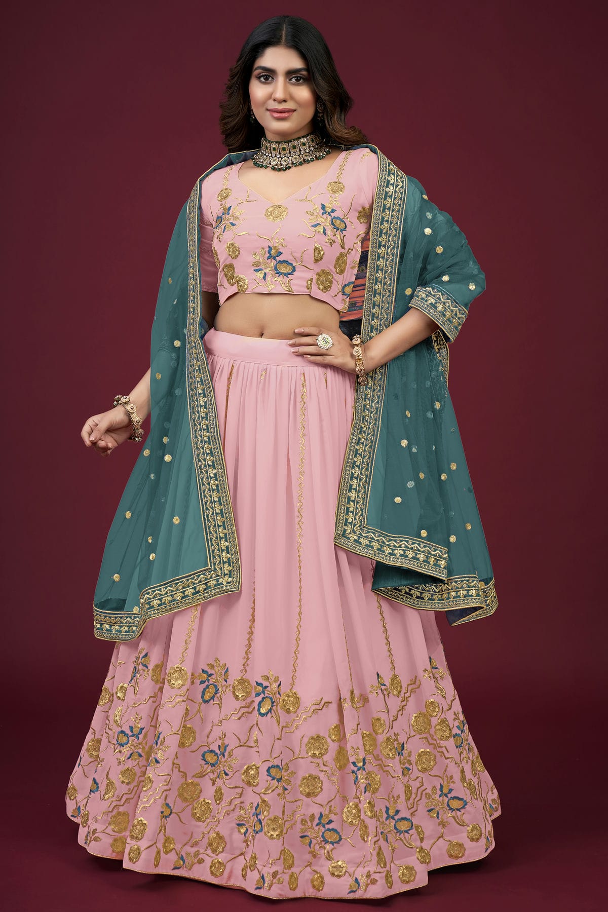 Faux Georgette Designer Lehenga Choli In Baby Pink Colour