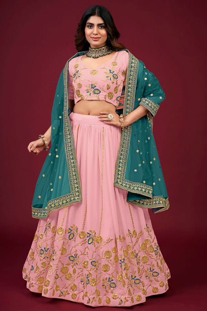 Faux Georgette Designer Lehenga Choli In Baby Pink Colour