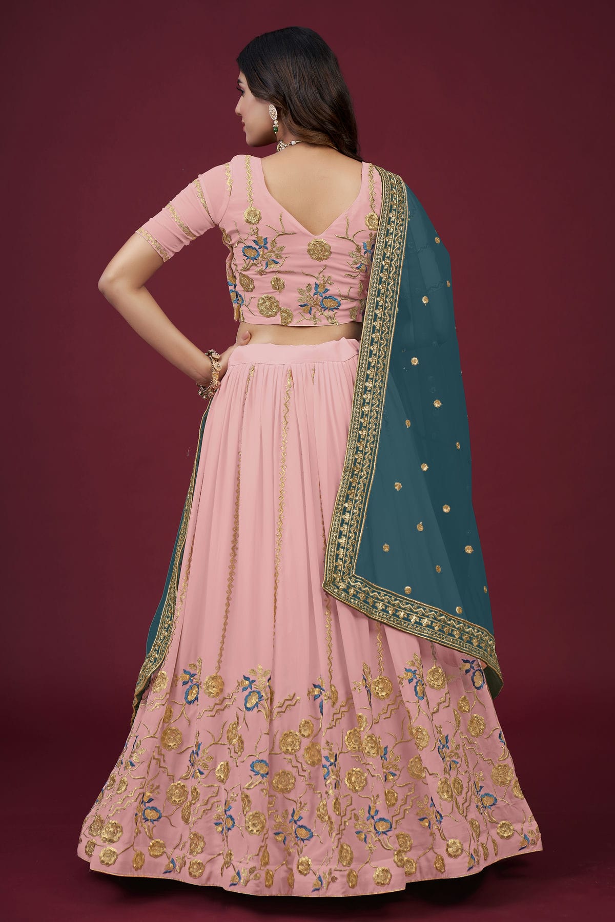 Faux Georgette Designer Lehenga Choli In Baby Pink Colour