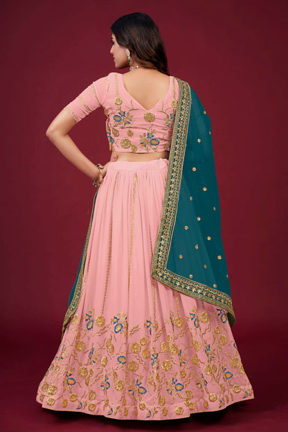 Faux Georgette Designer Lehenga Choli In Baby Pink Colour