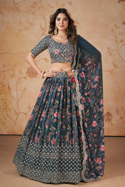 Faux Georgette Designer Lehenga Choli In Blue Colour