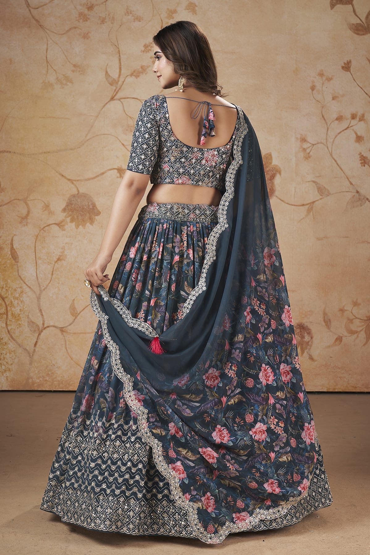 Faux Georgette Designer Lehenga Choli In Blue Colour