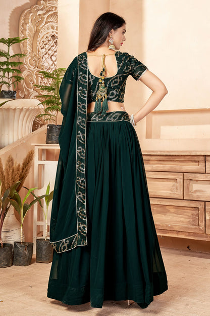 Faux Georgette Designer Lehenga Choli In Green Colour