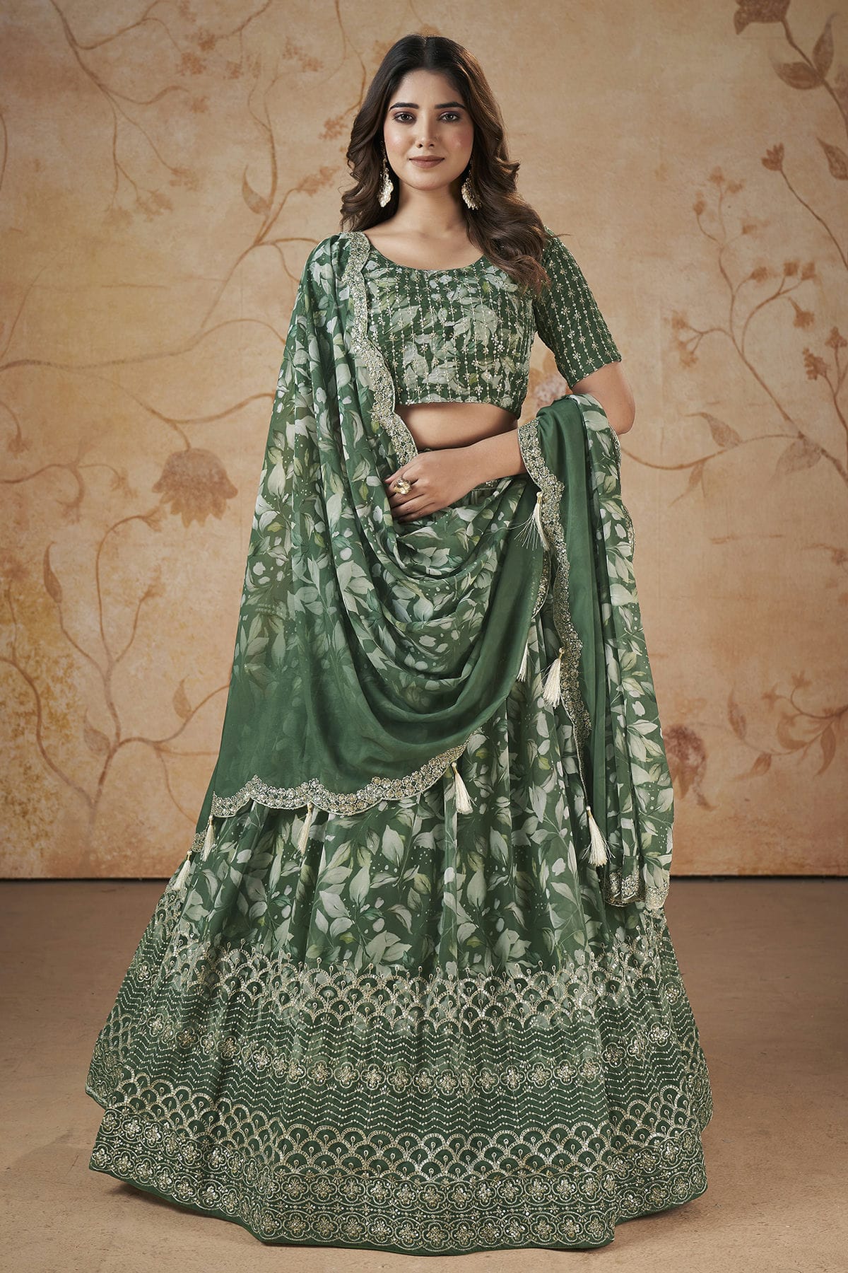 Faux Georgette Designer Lehenga Choli In Green Colour