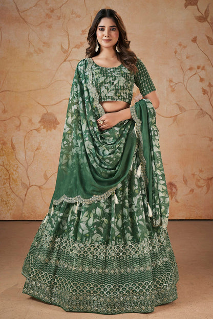 Faux Georgette Designer Lehenga Choli In Green Colour