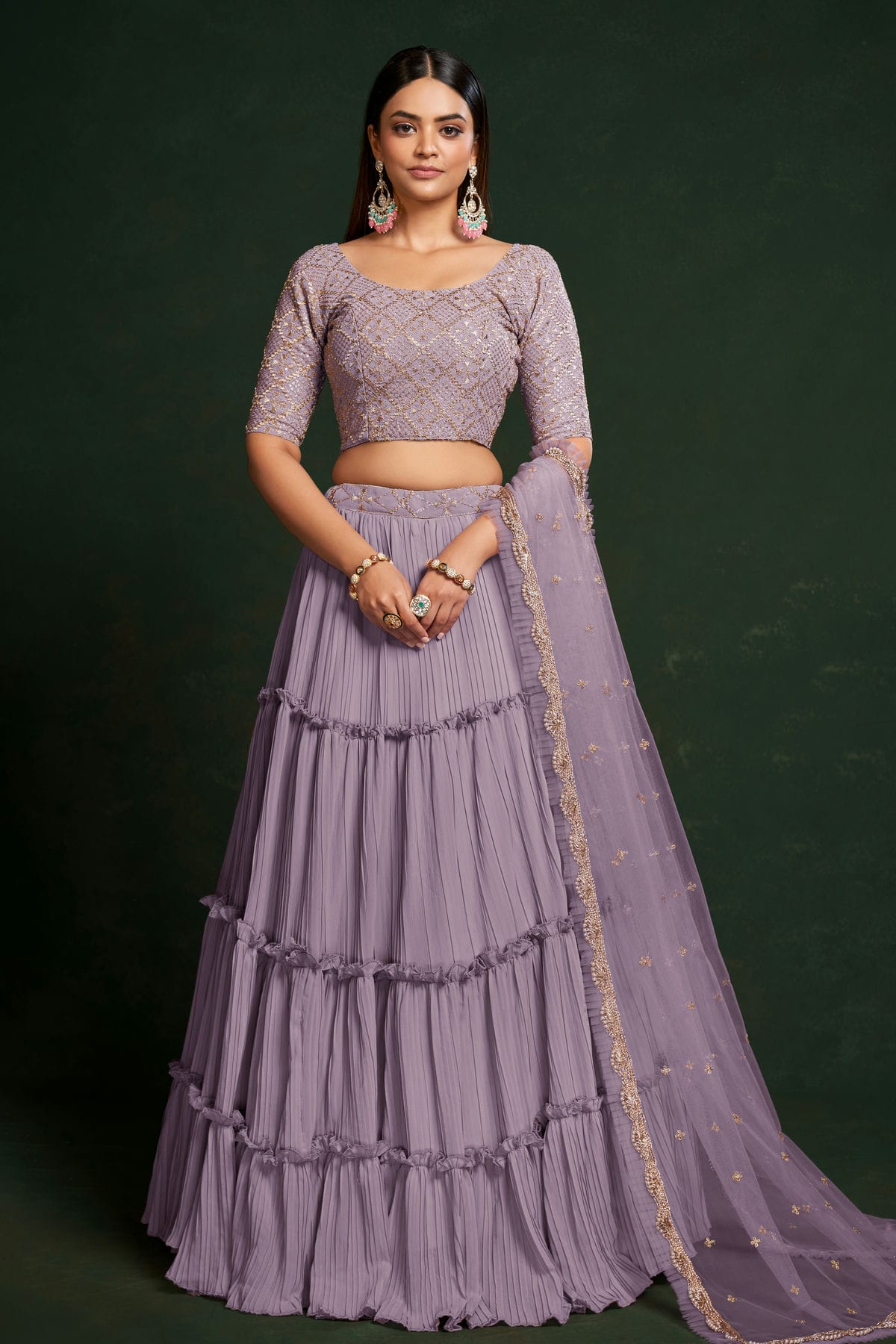 Faux Georgette Designer Lehenga Choli In Light Purple Colour