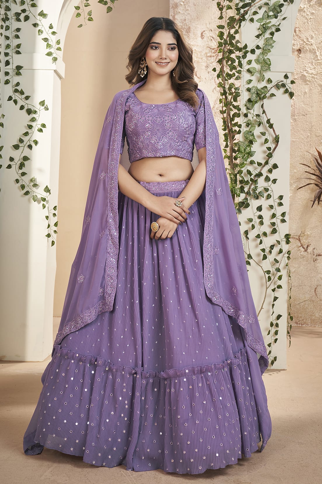 Faux Georgette Designer Lehenga Choli In Light Purple Colour