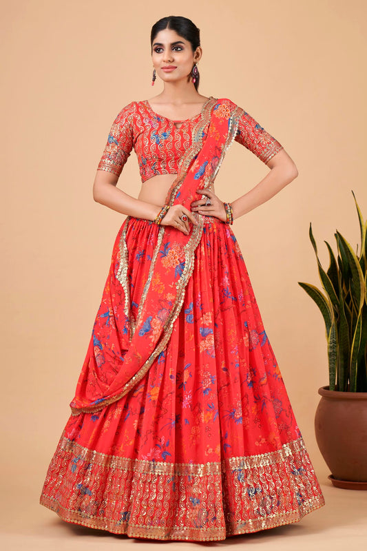 Faux Georgette Designer Lehenga Choli In Light Red Colour