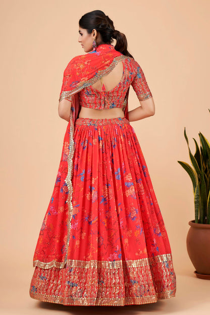 Faux Georgette Designer Lehenga Choli In Light Red Colour